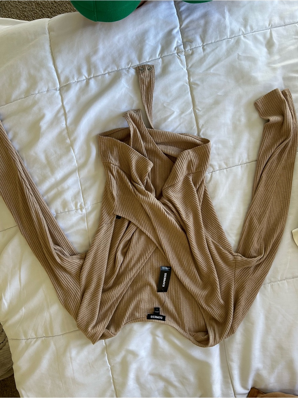 Ribboned Long Sleeve bodysuit Top in Camel